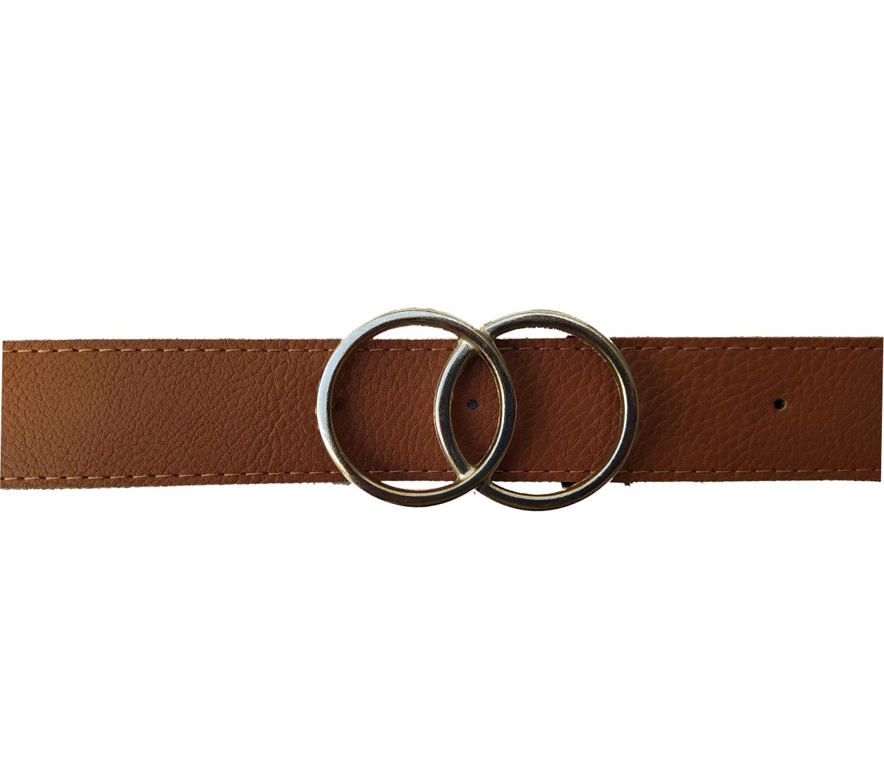Cinturon de Mujer de Cuero Sintetico Hebilla Doble Circulo 105x3.5cm Suela