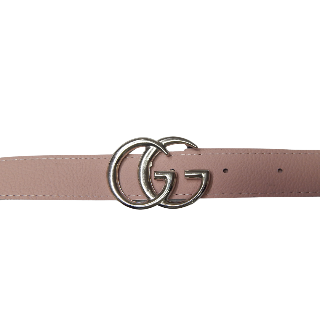 Cinturon de Mujer Cuero Sintetico y Hebilla Doble G 105x3,5cm Rosa