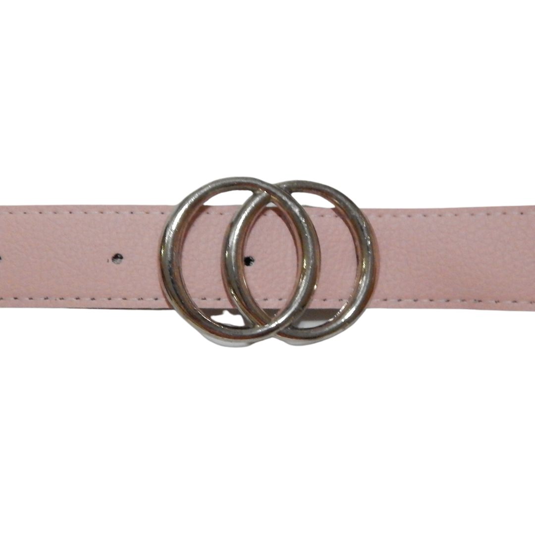 Cinturon de Mujer de Cuero Sintetico Hebilla Doble Circulo 105x3.5cm Rosa