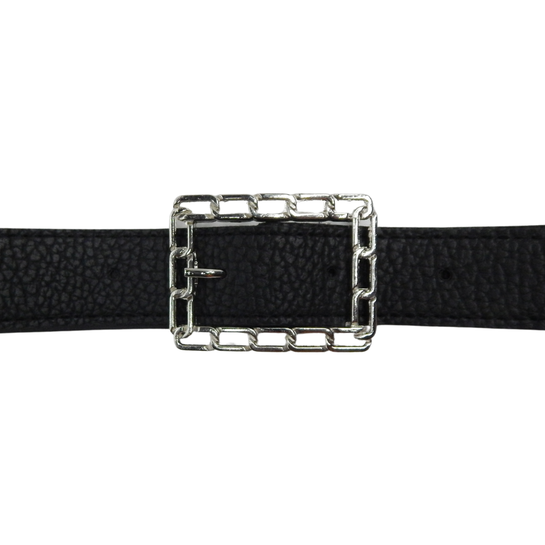 Cinturon de Mujer de Cuero Sintetico Hebilla Cadena 135x3.5cm Negro