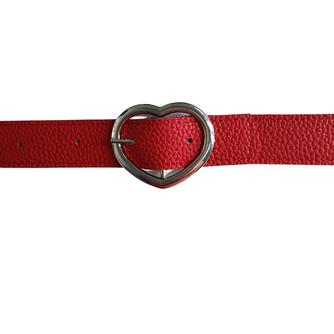 Cinturon de Mujer de Cuero Sintetico Hebilla Corazon 105x3.5cm Rojo